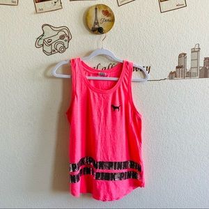PINK Victoria’s Secret Pink Sequin Brand Logo Detail Tank Top Size Medium